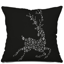 Jumping Silver Reindeer On A Black Background Pillows 27120019