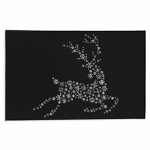 Jumping Silver Reindeer On A Black Background Rugs 27120019
