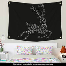 Jumping Silver Reindeer On A Black Background Wall Art 27120019