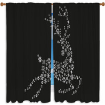 Jumping Silver Reindeer On A Black Background Window Curtains 27120019