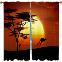 Kangaroo Sunset Australia Window Curtains 49753375