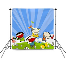 Kids Playing On A Grass In A Sunny Summer Day Backdrops 22517798