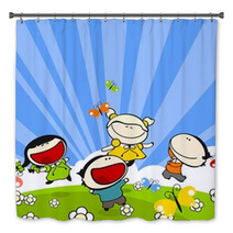Kids Playing On A Grass In A Sunny Summer Day Bath Decor 22517798