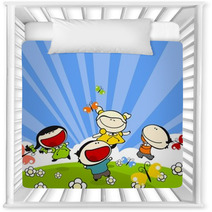 Kids Playing On A Grass In A Sunny Summer Day Nursery Decor 22517798