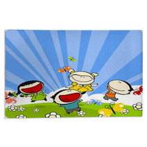 Kids Playing On A Grass In A Sunny Summer Day Rugs 22517798
