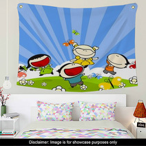 Kids Playing On A Grass In A Sunny Summer Day Wall Art 22517798