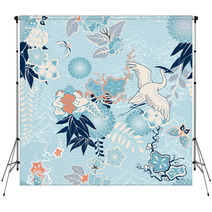 Kimono Background With Crane And Flowers Backdrops 59831388