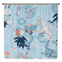 Kimono Background With Crane And Flowers Bath Decor 59831388