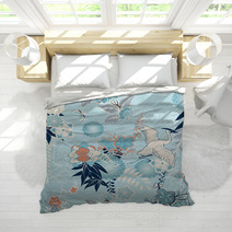 Kimono Background With Crane And Flowers Bedding 59831388