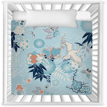 Kimono Background With Crane And Flowers Nursery Decor 59831388