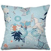 Kimono Background With Crane And Flowers Pillows 59831388