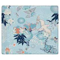 Kimono Background With Crane And Flowers Rugs 59831388