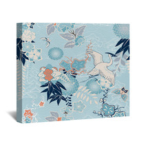 Kimono Background With Crane And Flowers Wall Art 59831388