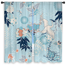 Kimono Background With Crane And Flowers Window Curtains 59831388