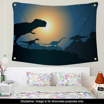 Kinds of Dinosaur Silhouettes At Night Wall Art 31409190