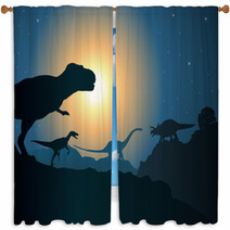 Kinds of Dinosaur Silhouettes At Night Window Curtains 31409190