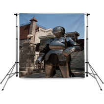 Knight In The Ancient Metal Armor Standing Near The Stone Wall Backdrops 66227892