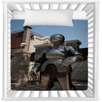 Knight In The Ancient Metal Armor Standing Near The Stone Wall Nursery Decor 66227892