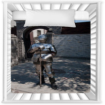 Knight In The Ancient Metal Armor Standing Near The Stone Wall Nursery Decor 66227995