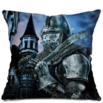 Knight With Sword Near To A Castle Pillows 50876453