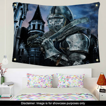 Knight With Sword Near To A Castle Wall Art 50876453