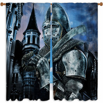 Knight With Sword Near To A Castle Window Curtains 50876453