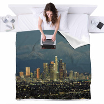 LA Skyline And Backdrop Of The San Gabriel Mountains Blankets 9990668