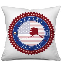 Label Sticker Cards Of State Alaska Usa Pillows 122891664