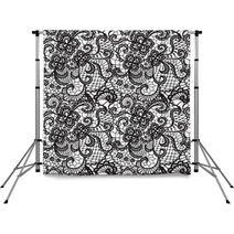 Lace Black Seamless Pattern With Flowers On White Background Backdrops 57433677