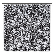 Lace Black Seamless Pattern With Flowers On White Background Bath Decor 57433677