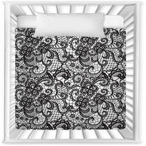 Lace Black Seamless Pattern With Flowers On White Background Nursery Decor 57433677