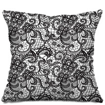 Lace Black Seamless Pattern With Flowers On White Background Pillows 57433677