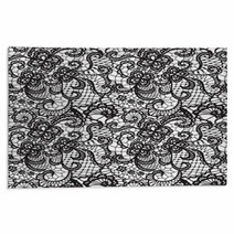 Lace Black Seamless Pattern With Flowers On White Background Rugs 57433677