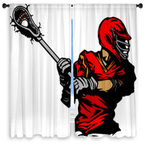 Lacrosse Player Cradling Ball Illustration Window Curtains 39064444