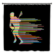 Lacrosse Player In Action Vector Background Concept Made Of Stri Bath Decor 65147716