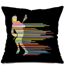 Lacrosse Player In Action Vector Background Concept Made Of Stri Pillows 65147716
