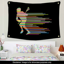 Lacrosse Player In Action Vector Background Concept Made Of Stri Wall Art 65147716