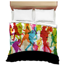 Lacrosse Players Active Men Sports Silhouettes Abstract Backgrou Bedding 61591360