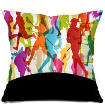 Lacrosse Players Active Men Sports Silhouettes Abstract Backgrou Pillows 61591360