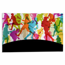 Lacrosse Players Active Men Sports Silhouettes Abstract Backgrou Rugs 61591360