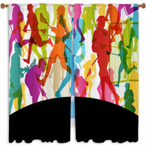 Lacrosse Players Active Men Sports Silhouettes Abstract Backgrou Window Curtains 61591360