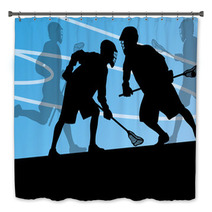 Lacrosse Players Active Sports Silhouettes Background Illustrati Bath Decor 59353414