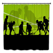 Lacrosse Players Active Sports Silhouettes Background Illustrati Bath Decor 59353468