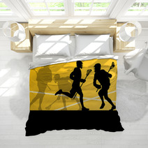 Lacrosse Players Active Sports Silhouettes Background Illustrati Bedding 59353394