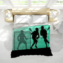 Lacrosse Players Active Sports Silhouettes Background Illustrati Bedding 59353456