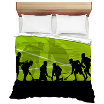 Lacrosse Players Active Sports Silhouettes Background Illustrati Bedding 59353468