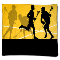 Lacrosse Players Active Sports Silhouettes Background Illustrati Blankets 59353394