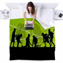 Lacrosse Players Active Sports Silhouettes Background Illustrati Blankets 59353468