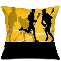 Lacrosse Players Active Sports Silhouettes Background Illustrati Pillows 59353394