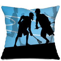 Lacrosse Players Active Sports Silhouettes Background Illustrati Pillows 59353414